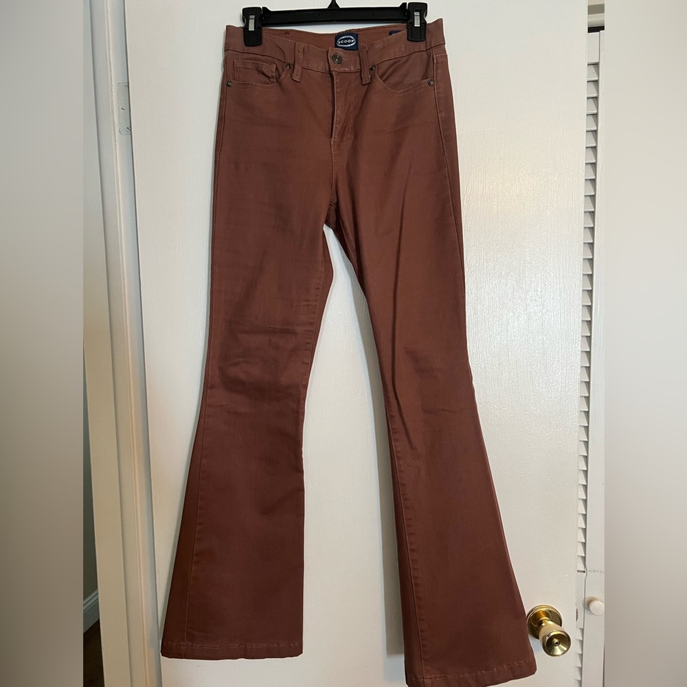 Brown Coated Flare Jeans for Women